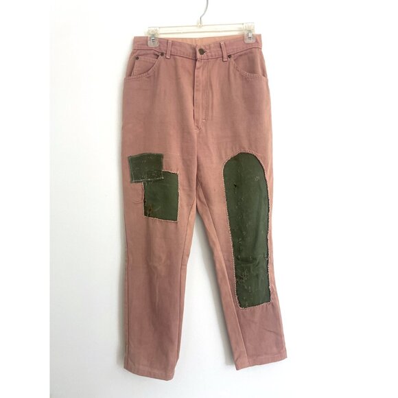 Customized AWOL Vintage Lee Pink Jeans w/ Army Green Patchwork - Picture 2 of 6